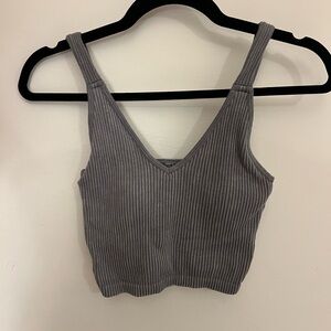 Wishlist Gray Ribbed V-Neck Crop Top